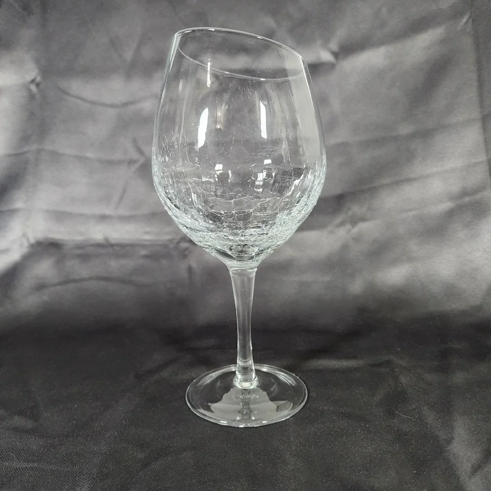 PIER 1 CLEAR CRACKLE ANGLE SLANT RIM BALLOON RED WINE GLASS 8 ½